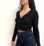 CARDIGAN CROP NERO RICAMATO Fracomina