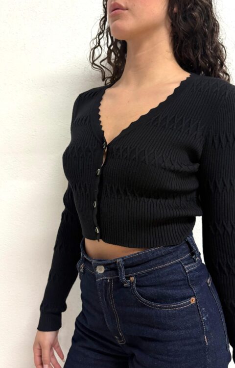 CARDIGAN CROP NERO RICAMATO Fracomina