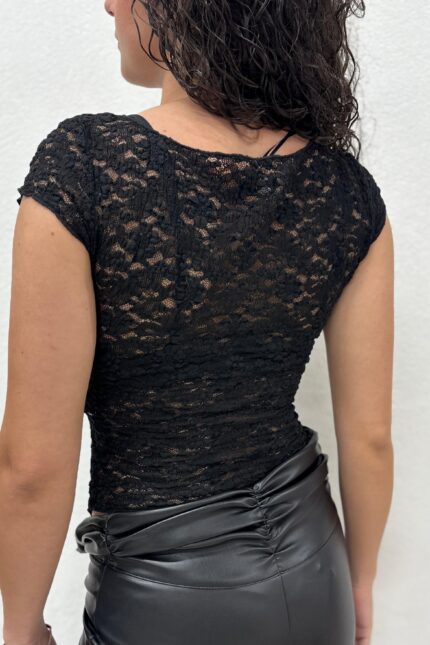 T-SHIRT NERA IN PIZZO Anna Rock