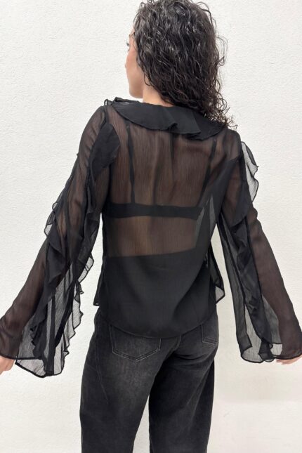 CAMICIA BLUSA NERA VOLANT Anna Rock