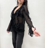 CAMICIA BLUSA NERA VOLANT Anna Rock
