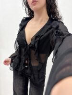 CAMICIA BLUSA NERA VOLANT Anna Rock