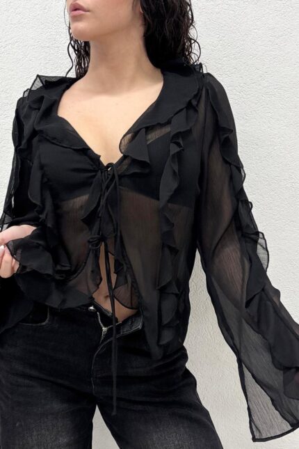 CAMICIA BLUSA NERA VOLANT Anna Rock