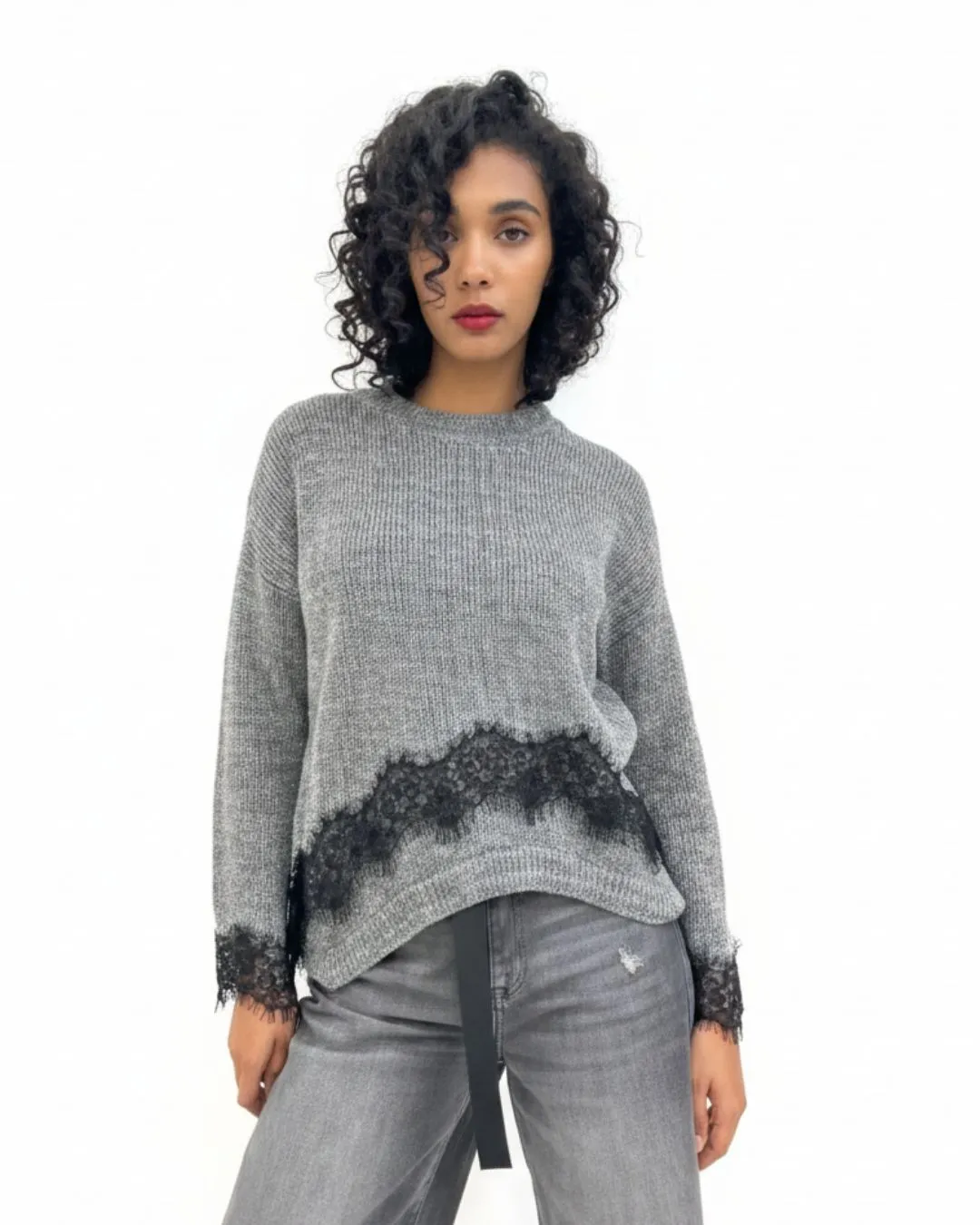 MAGLIA ASIMMETRICA CON PIZZO Haveone MAGLIA ASIMMETRICA CON PIZZO Haveone