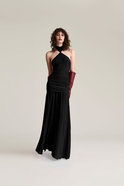 ABITO LUNGO NERO SCARF DRESS SCANDAL Aniye By