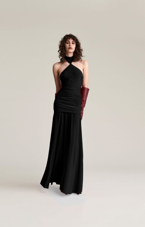 ABITO LUNGO NERO SCARF DRESS SCANDAL Aniye By