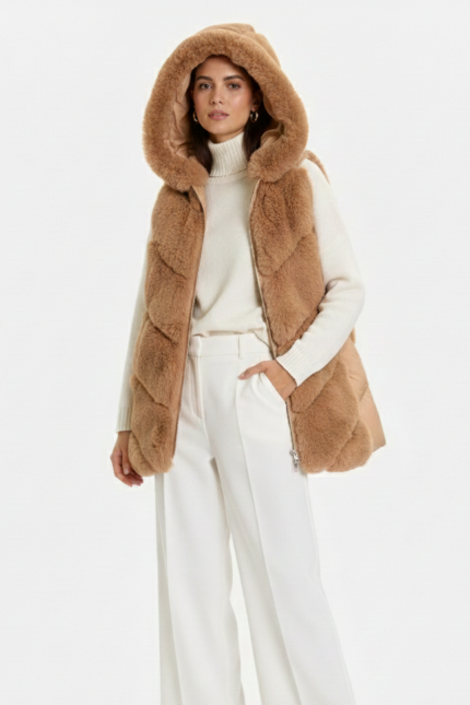 GILET SMANICATO ECO PELLICCIA CAMMELLO Rinascimento