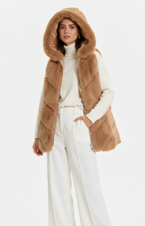 GILET SMANICATO ECO PELLICCIA CAMMELLO Rinascimento