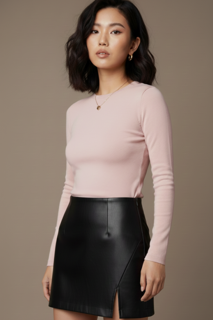 GONNA CORTA ECOPELLE NERA Glamorous