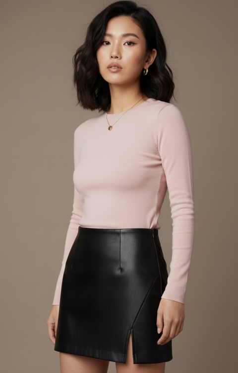 GONNA CORTA ECOPELLE NERA Glamorous