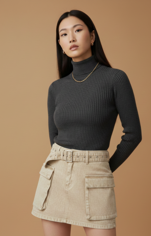 GONNA CORTA CARGO BEIGE Glamourous