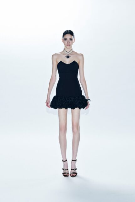 ABITO CORTO NERO RICAMATO PUFFY DRESS SHANA Aniye By