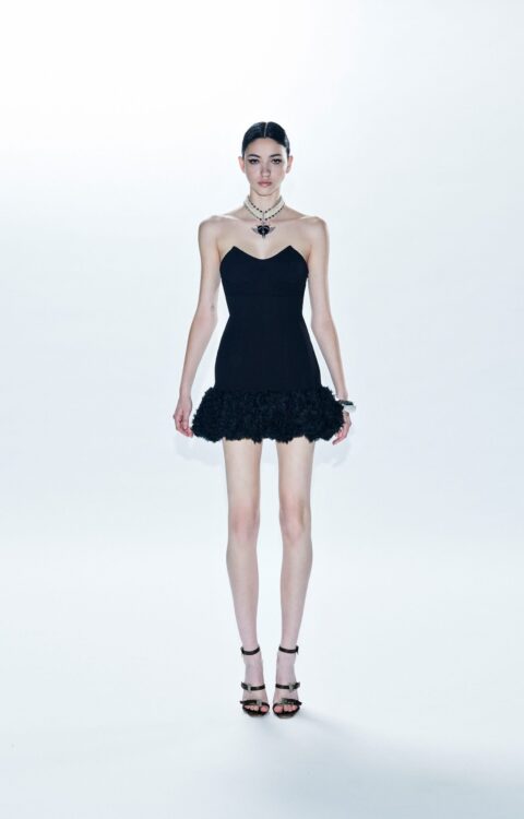 ABITO CORTO NERO RICAMATO PUFFY DRESS SHANA Aniye By