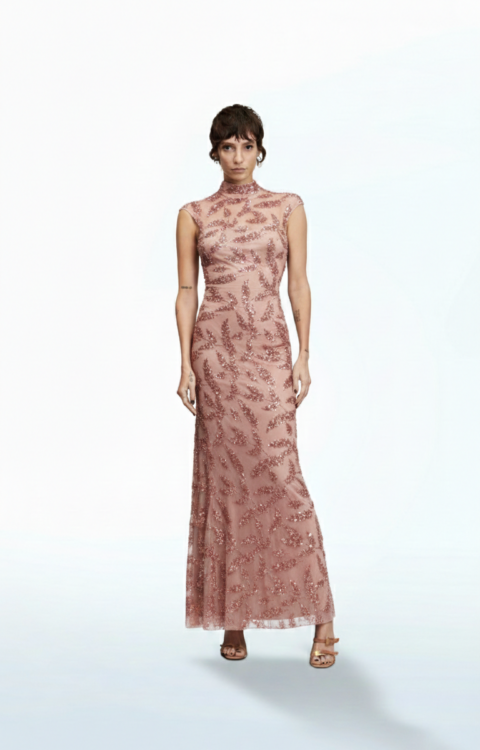 ABITO LUNGO PAILLETTES ROSA TUBE DRESS UMA Aniye By