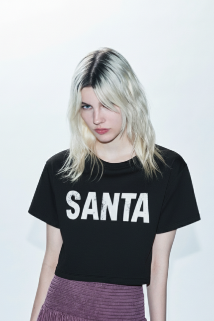 T-SHIRT NERA CROP TOP SANTA Aniye By