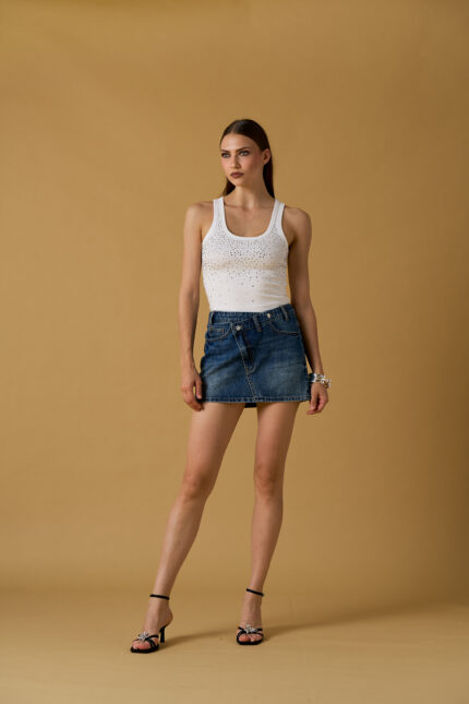 CANOTTA TOP STRASS BIANCA No Secrets