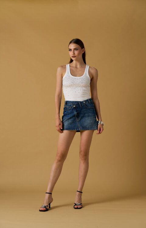 CANOTTA TOP STRASS BIANCA No Secrets