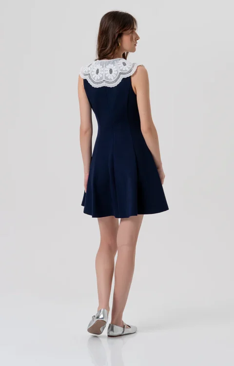 ABITO CORTO BLU CON COLLETTO IN PIZZO Fracomina
