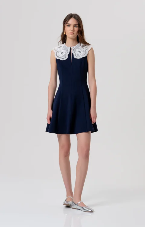 ABITO CORTO BLU CON COLLETTO IN PIZZO Fracomina