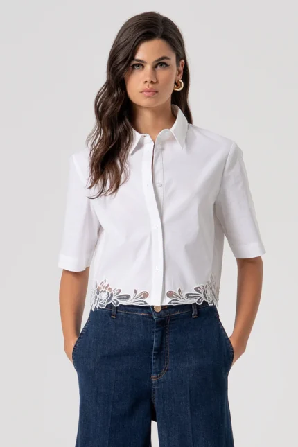 CAMICIA CROP BIANCA RICAMI Fracomina