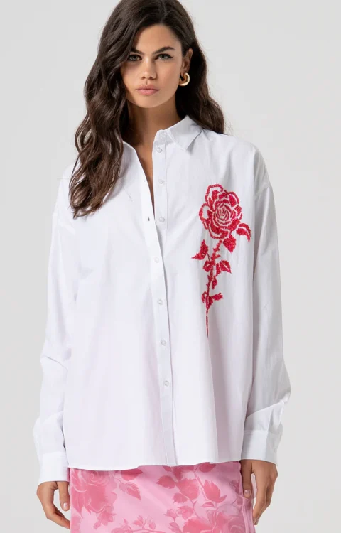 CAMICIA OVER BIANCA RICAMO PAILLETTES Fracomina
