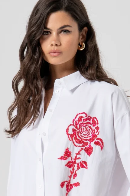 CAMICIA OVER BIANCA RICAMO PAILLETTES Fracomina