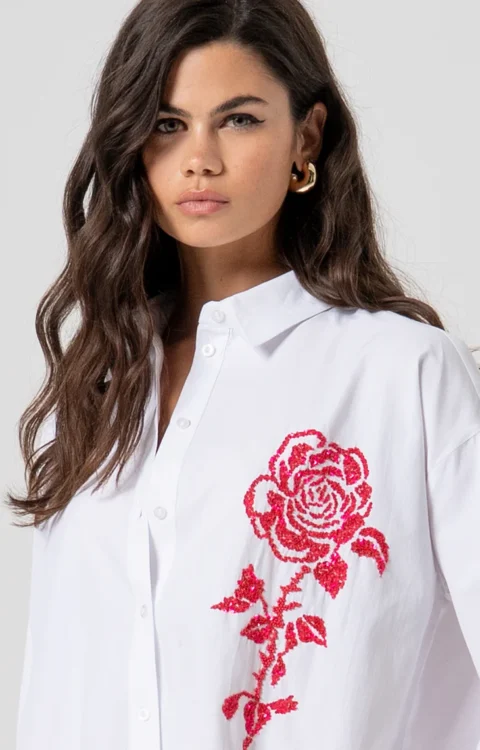 CAMICIA OVER BIANCA RICAMO PAILLETTES Fracomina