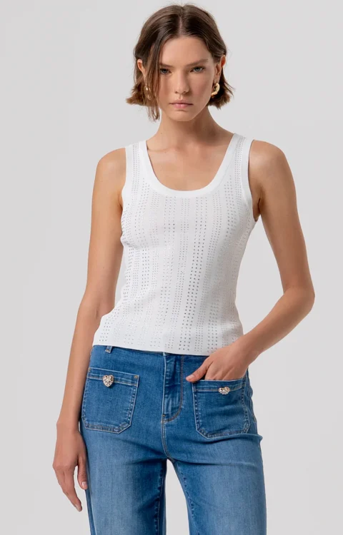 CANOTTA TOP BIANCA FULL STRASS Fracomina