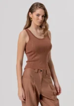 CANOTTA TOP CAMMELLO FULL STRASS Fracomina