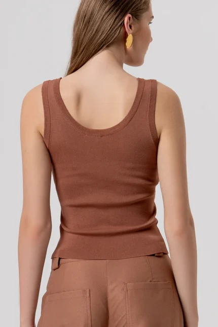 CANOTTA TOP CAMMELLO FULL STRASS Fracomina