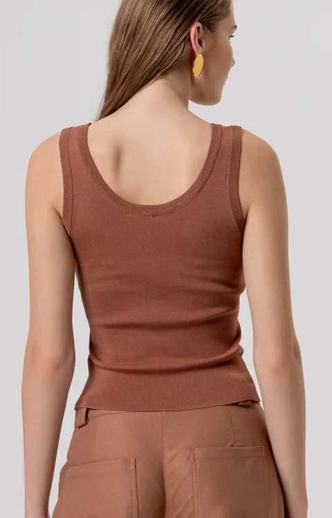 CANOTTA TOP CAMMELLO FULL STRASS Fracomina