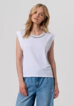 CANOTTA TOP OVER STRASS BIANCA Fracomina