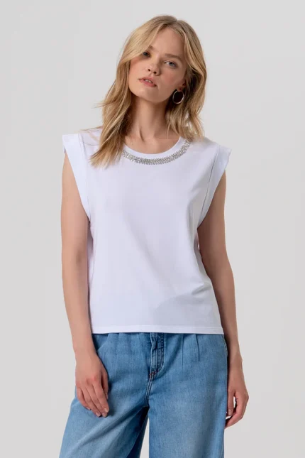 CANOTTA TOP OVER STRASS BIANCA Fracomina