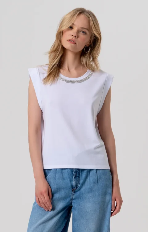 CANOTTA TOP OVER STRASS BIANCA Fracomina