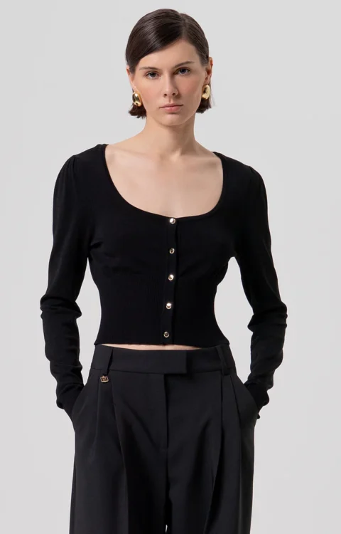 CARDIGAN CROP SCOLLO A CUORE NERO Fracomina