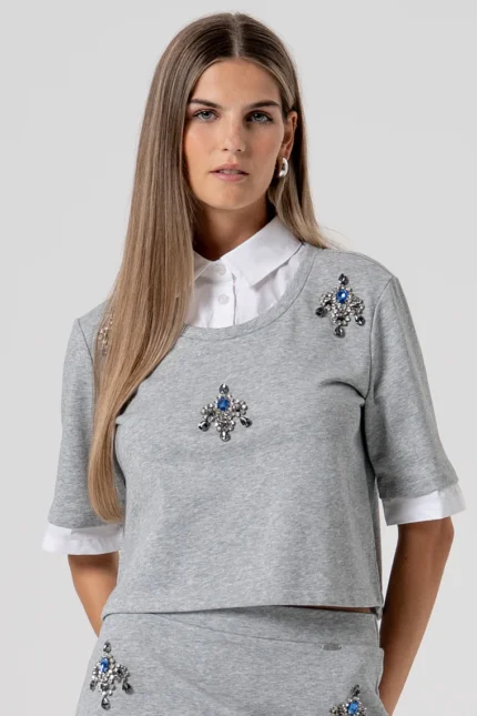 FELPA CROP GRIGIA E APPLICAZIONI Fracomina