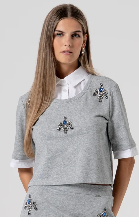 FELPA CROP GRIGIA E APPLICAZIONI Fracomina