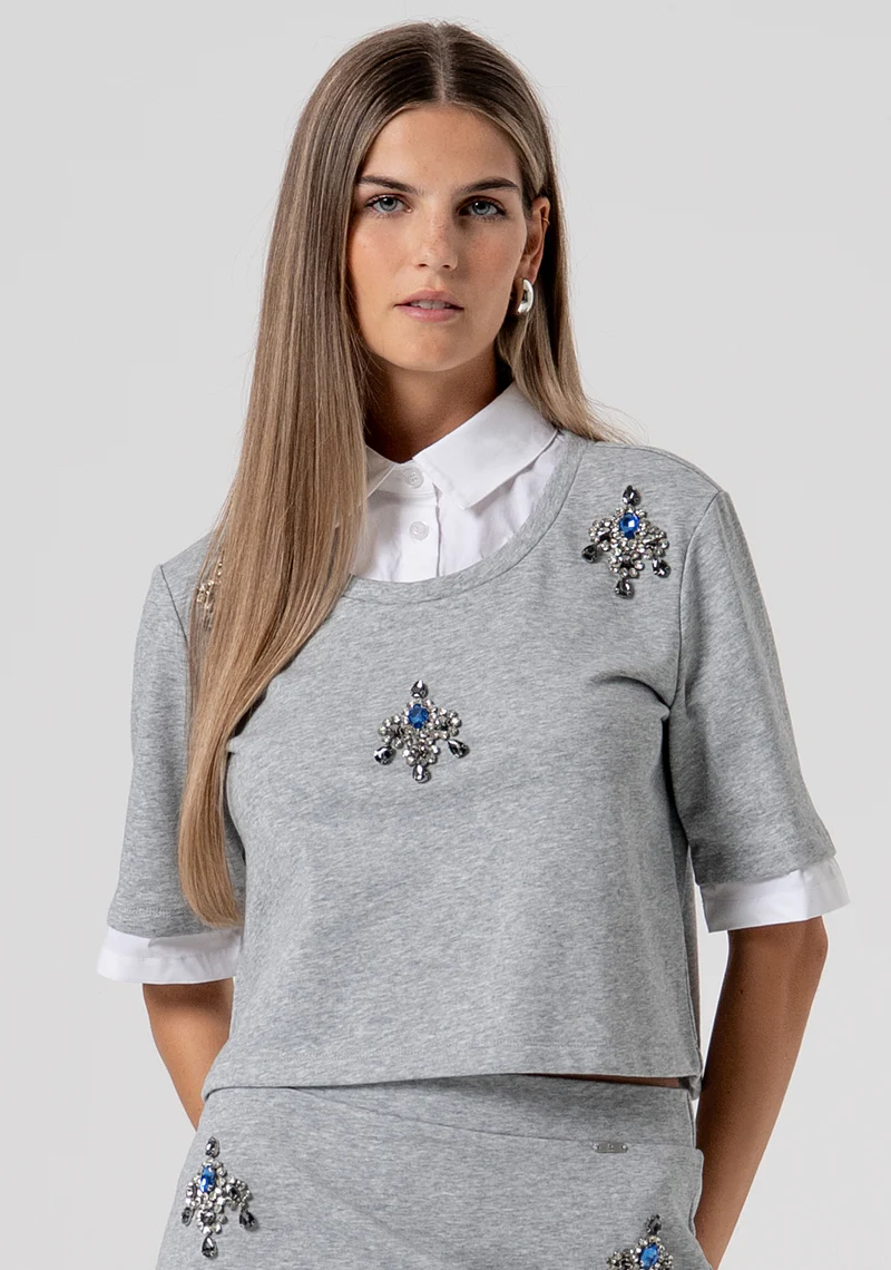 FELPA CROP GRIGIA E APPLICAZIONI Fracomina FELPA CROP GRIGIA E APPLICAZIONI Fracomina