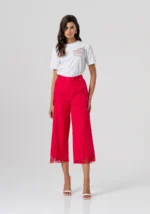 PANTALONE CROPPED ROSSO FRAGOLA RICAMI Fracomina