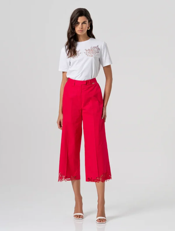 PANTALONE CROPPED ROSSO FRAGOLA RICAMI Fracomina