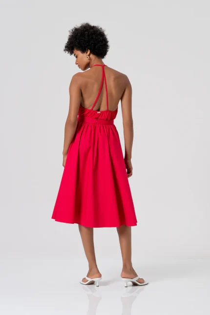 GONNA MIDI ROSSO FRAGOLA RICAMI Fracomina