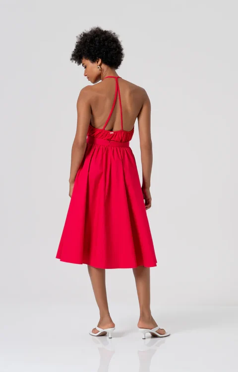 GONNA MIDI ROSSO FRAGOLA RICAMI Fracomina