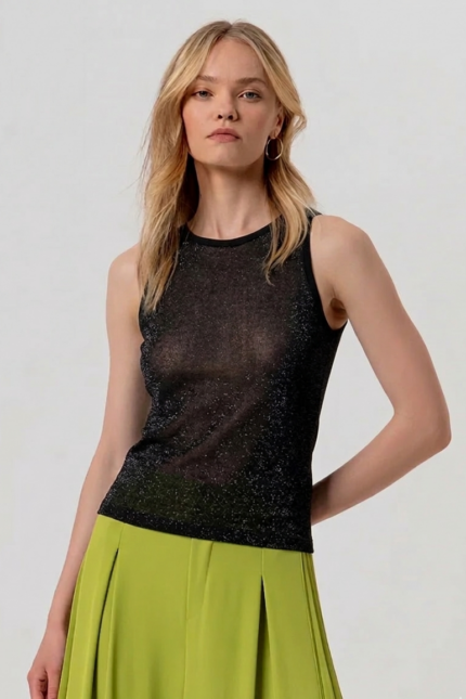 CANOTTA TOP NERO LUREX Fracomina
