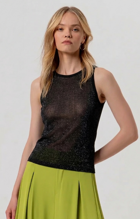 CANOTTA TOP NERO LUREX Fracomina