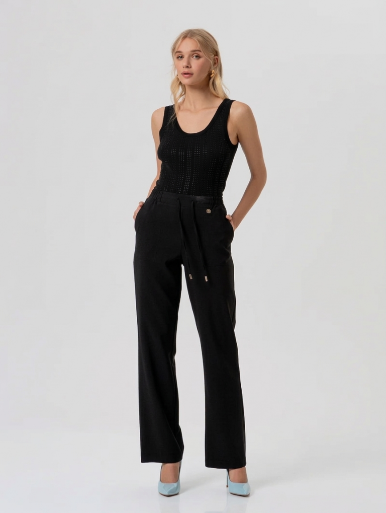 PANTALONE MORBIDO CON COULISSE NERO Fracomina
