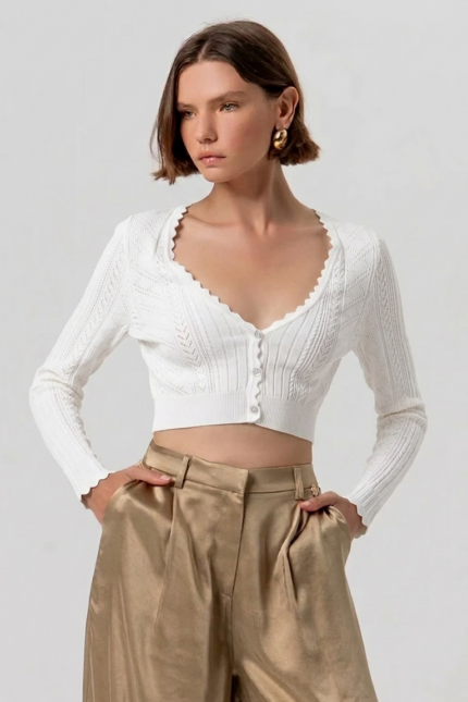 CARDIGAN CROP TRAFORATO BIANCO Fracomina