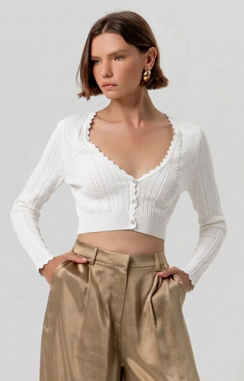 CARDIGAN CROP TRAFORATO BIANCO Fracomina