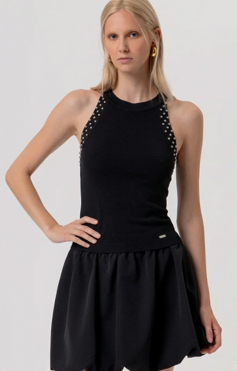 TOP NERO CON BORCHIE Fracomina