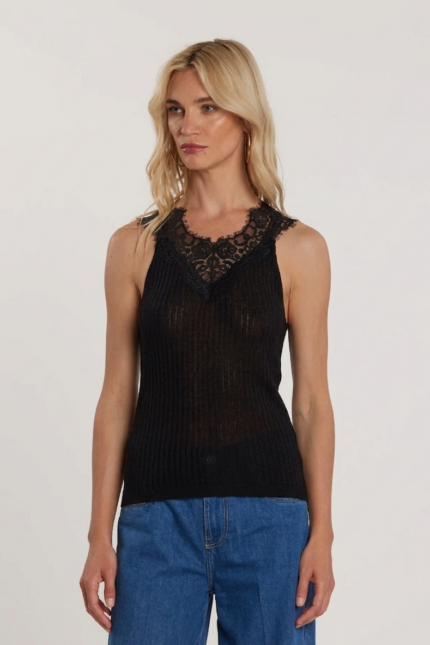 TOP CANOTTA NERA PIZZO Relish