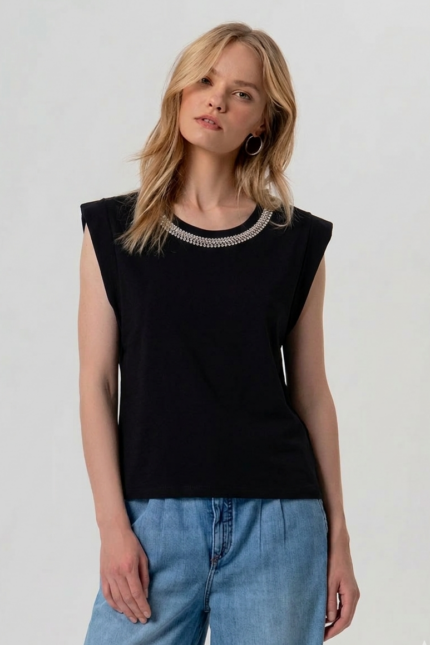 CANOTTA TOP OVER STRASS NERA Fracomina